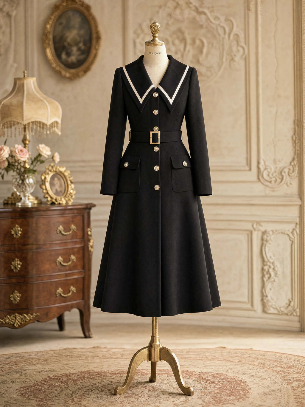 Vintage Collared Belted Midi Coat