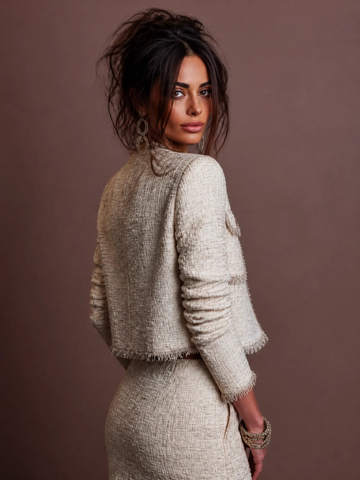 Retro-style exquisite short jacket with metal buttons