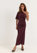 Ruched One Shoulder Midi Dress