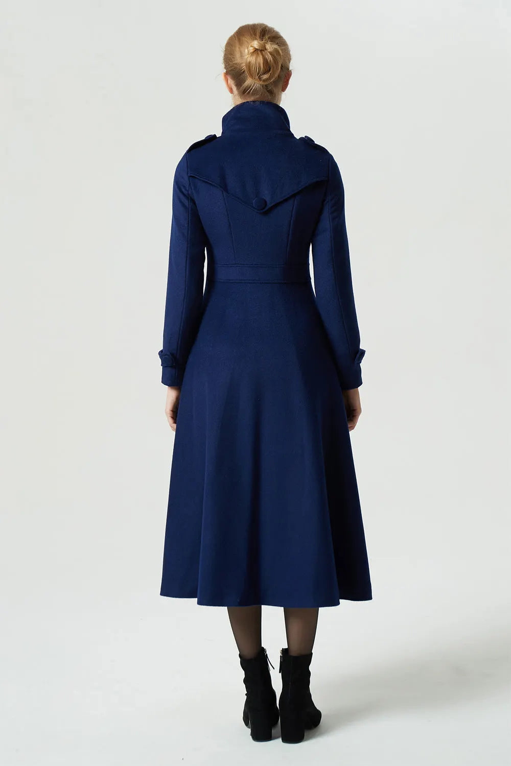 Vintage Wool Coat for Women – Handmade Navy Military Style Long Winter Coat 