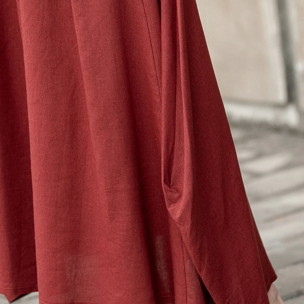 Handmade Linen Maxi Skirt – Red Asymmetrical Long Skirt for Women 