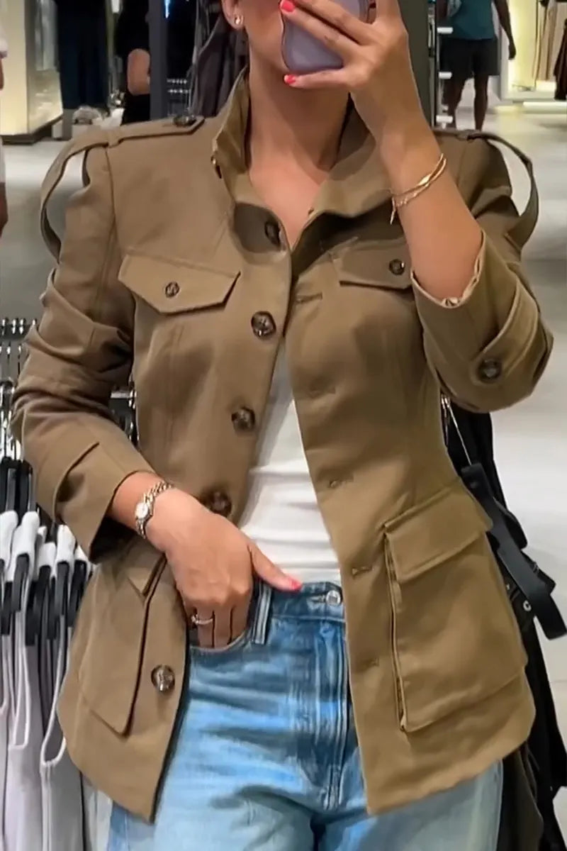 Women Lapel Buttoned Temperament Casual Jacket