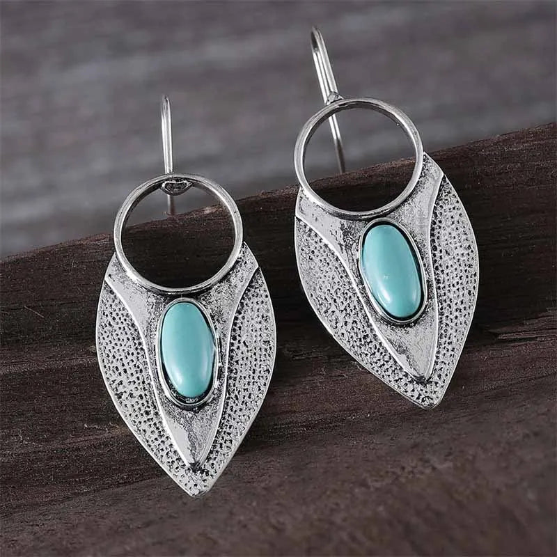 Women's Vintage Western Cowgirl Ethnic Turquoise Drop Earrings