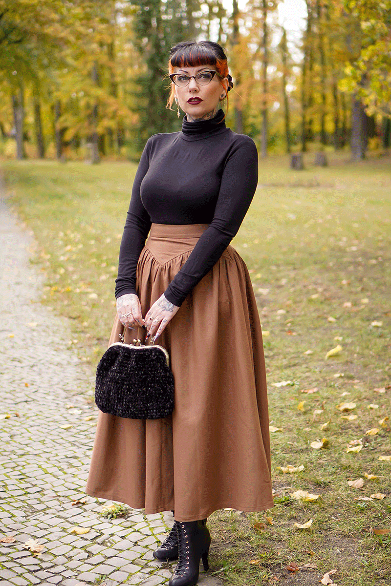 Brown Wool Maxi Skirt - Pleated High Waist Winter Essential 4719