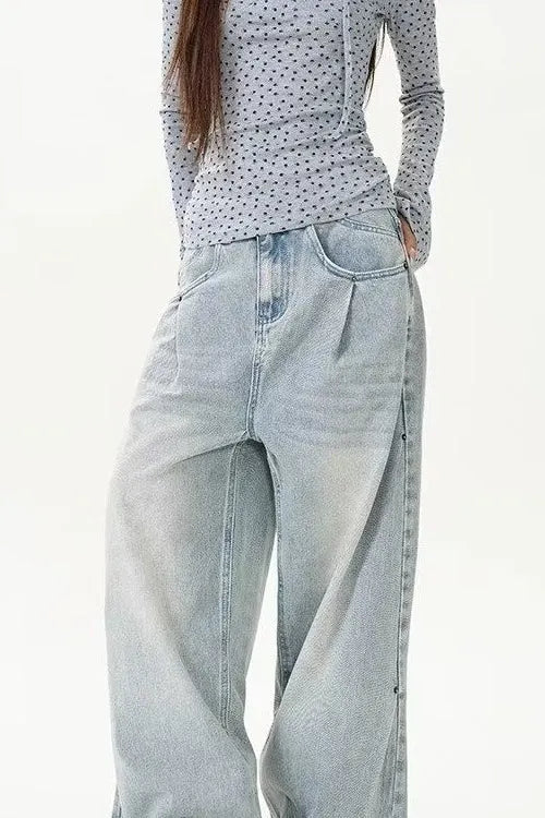 Washed Distressed Wide Leg Jeans