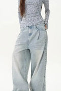 Washed Distressed Wide Leg Jeans