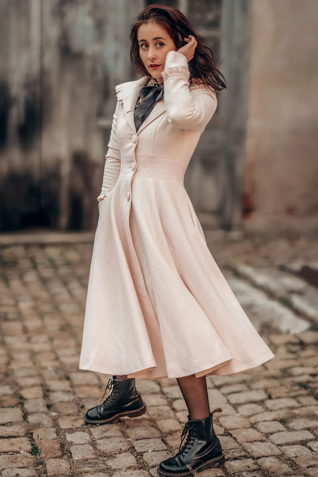 Handmade Pink Wool Coat – Hooded Fit & Flare Winter Swing Overcoat 