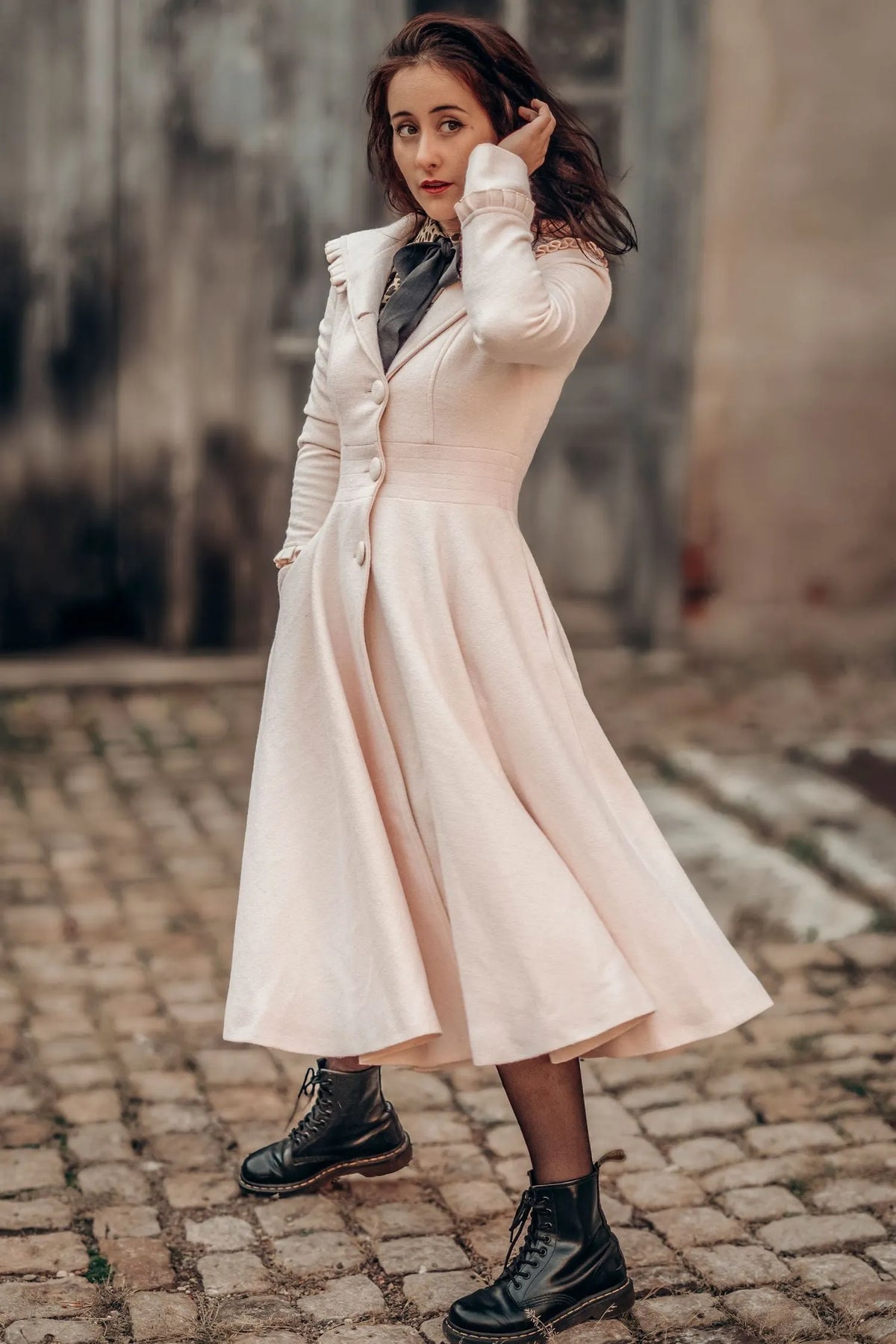 Handmade Pink Wool Coat – Hooded Fit & Flare Winter Swing Overcoat 