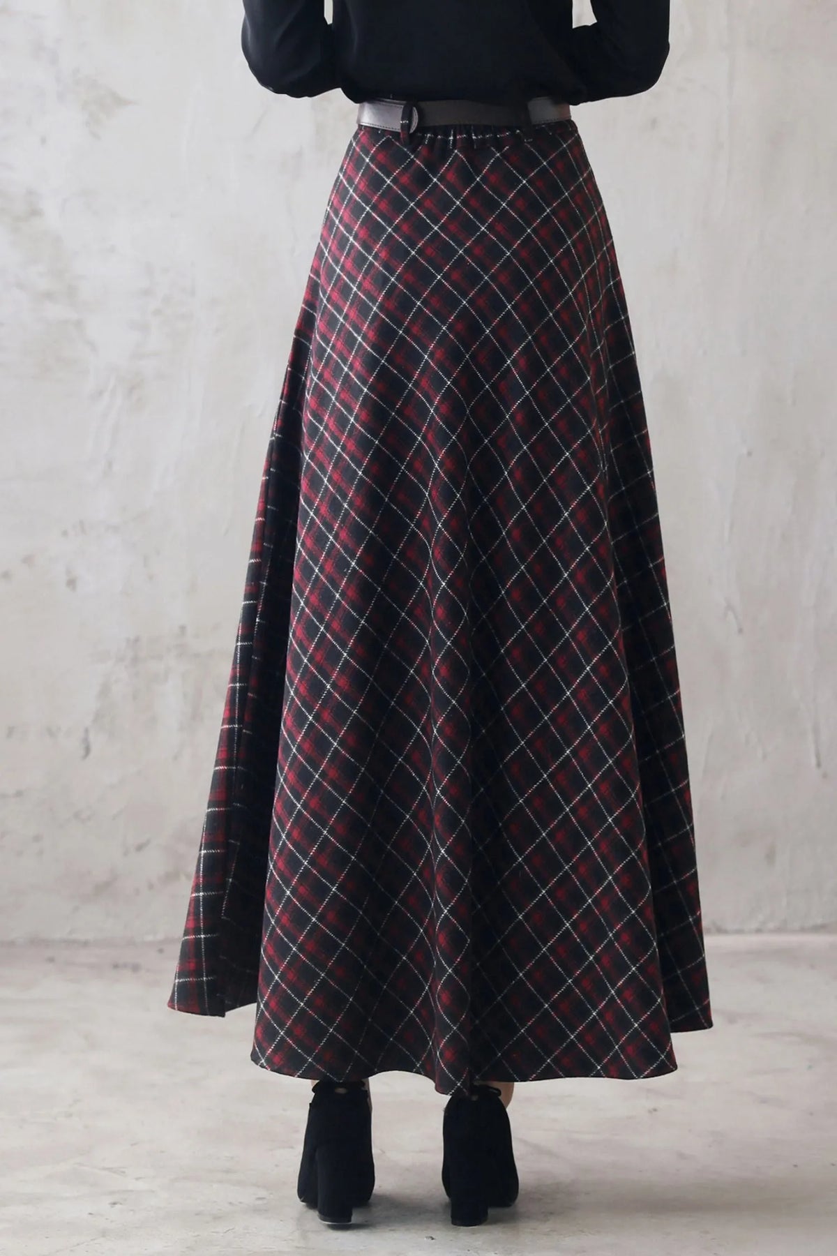 Plaid Wool Maxi Skirt - Vintage British Tartan High Waist Pleated 3100