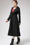 Handmade Black Wool Blend Coat – Elegant Long Winter Overcoat with Unique Collar 