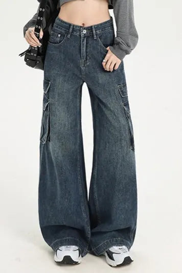 High Waist Straight Cargo Jeans
