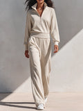 Women's Half-Zip Stand-Collar Knit Tracksuit With Side Stripes MDZ2819H0ZRK