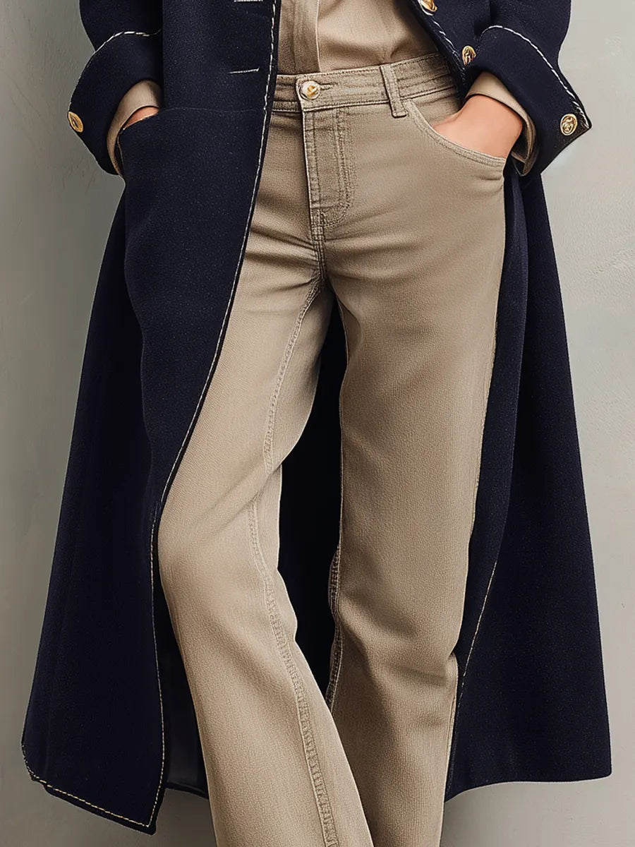 Classic Navy Military Button Long Coat