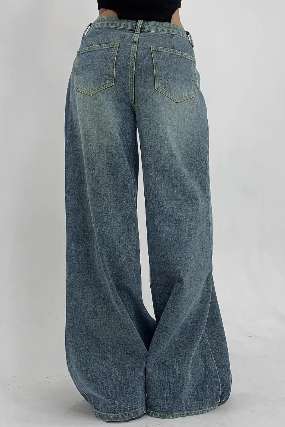 Distressed Wide Leg Floor Length Jeans