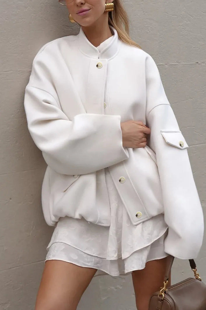 Loose Fit Stand Collar Wool Coat