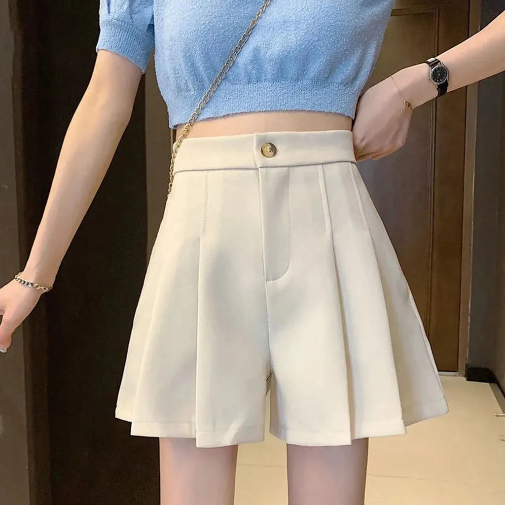 High Waisted Pleated Casual A Lined All-Match Short