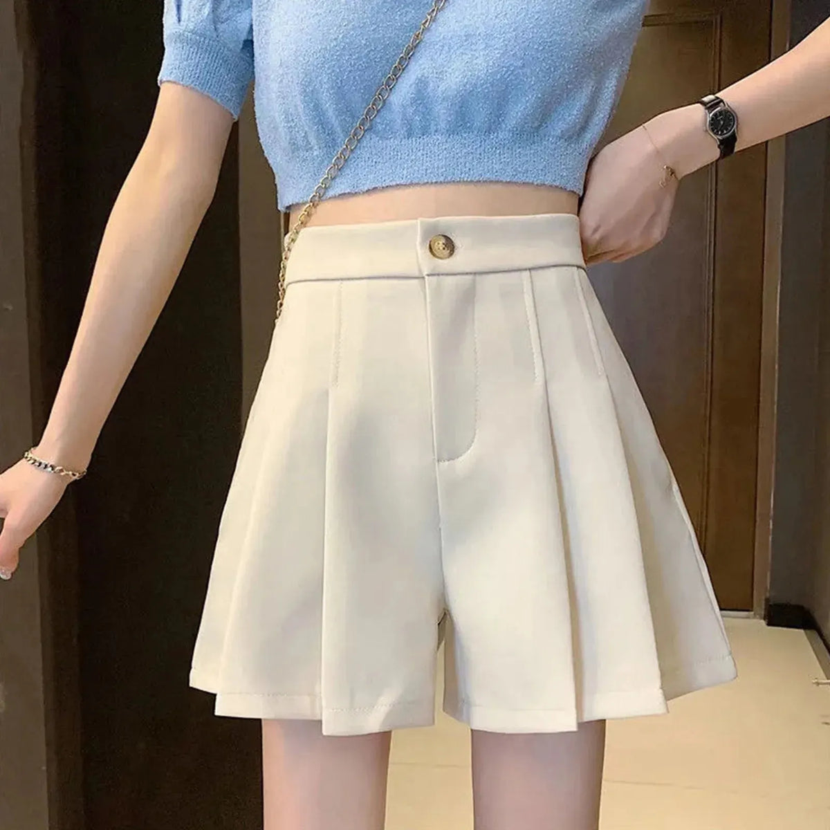 High Waisted Pleated Casual A Lined All-Match Short