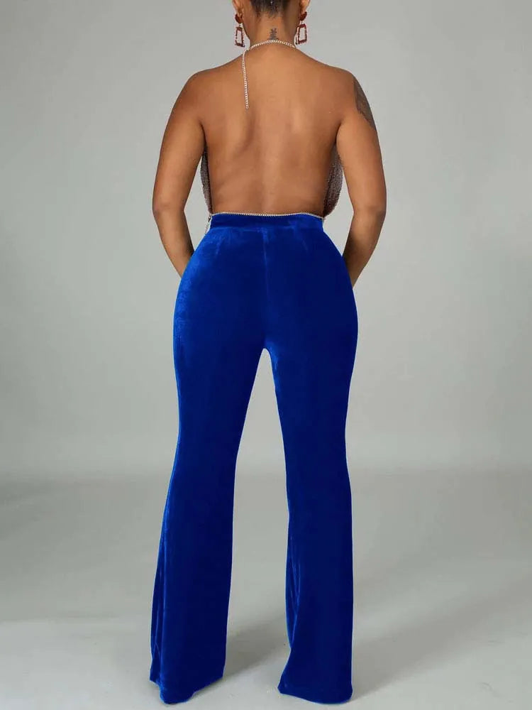 Velvet Velour Flared Bell Bottoms High Waist Pants