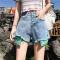 KittenAlarm - High Waist Contrast Colorful Denim Shorts Jeans