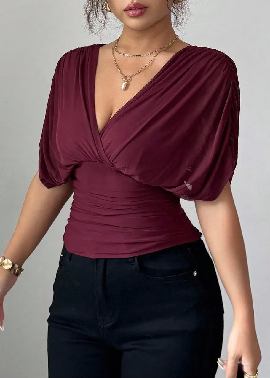 Deep V Tie Back Short Sleeve T-shirt