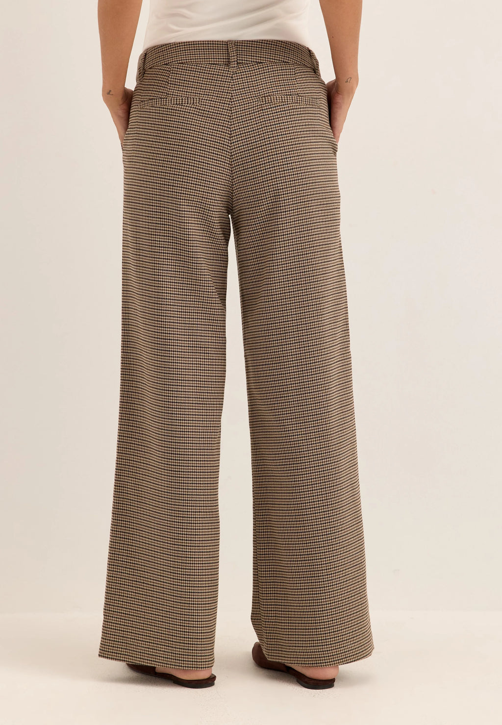 Check Mid Waist Wide Trousers
