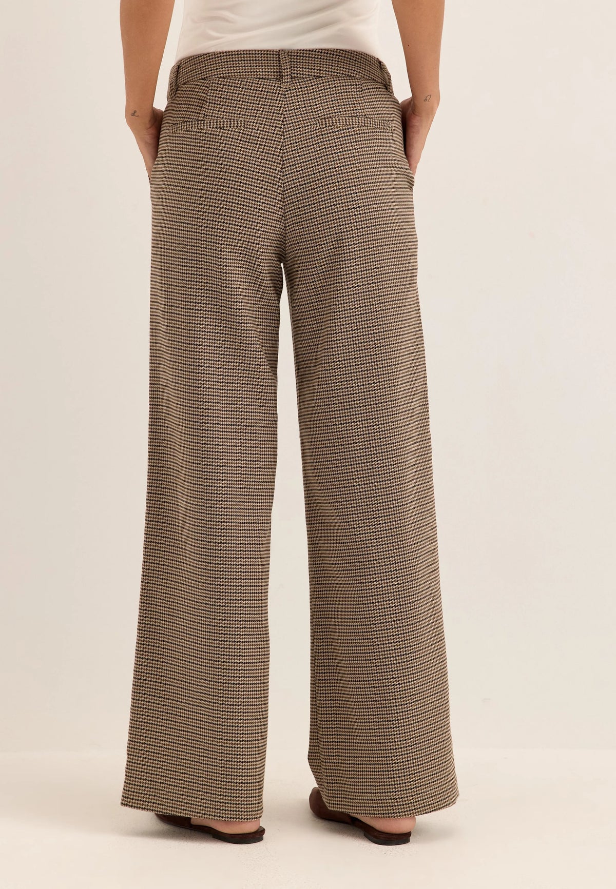 Check Mid Waist Wide Trousers