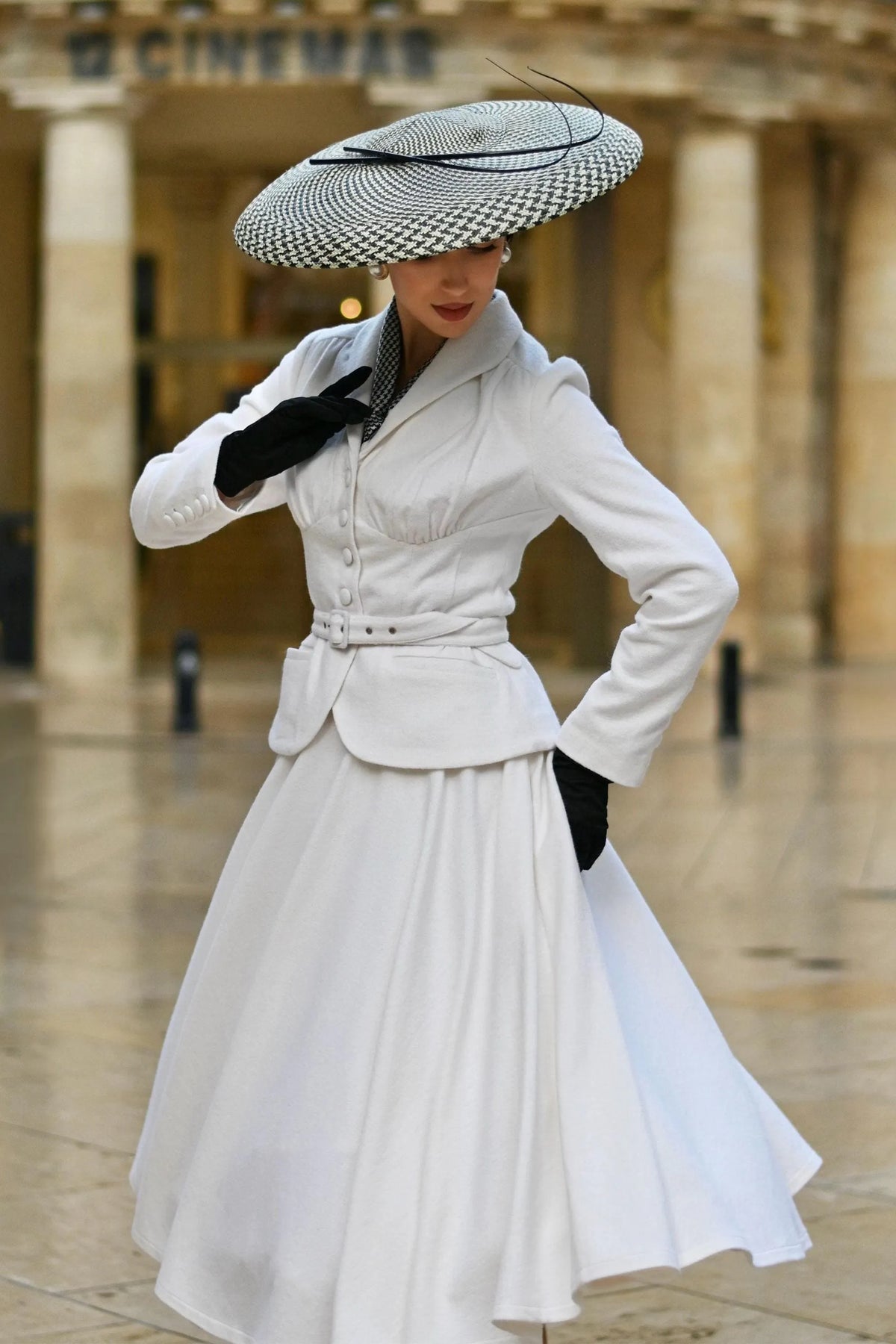 White Wool Blend Skirt Set - A-line Midi 