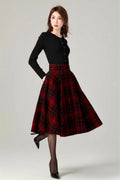 Vintage Plaid Wool Skirt – Handmade Winter Circle Skirt with Pockets 