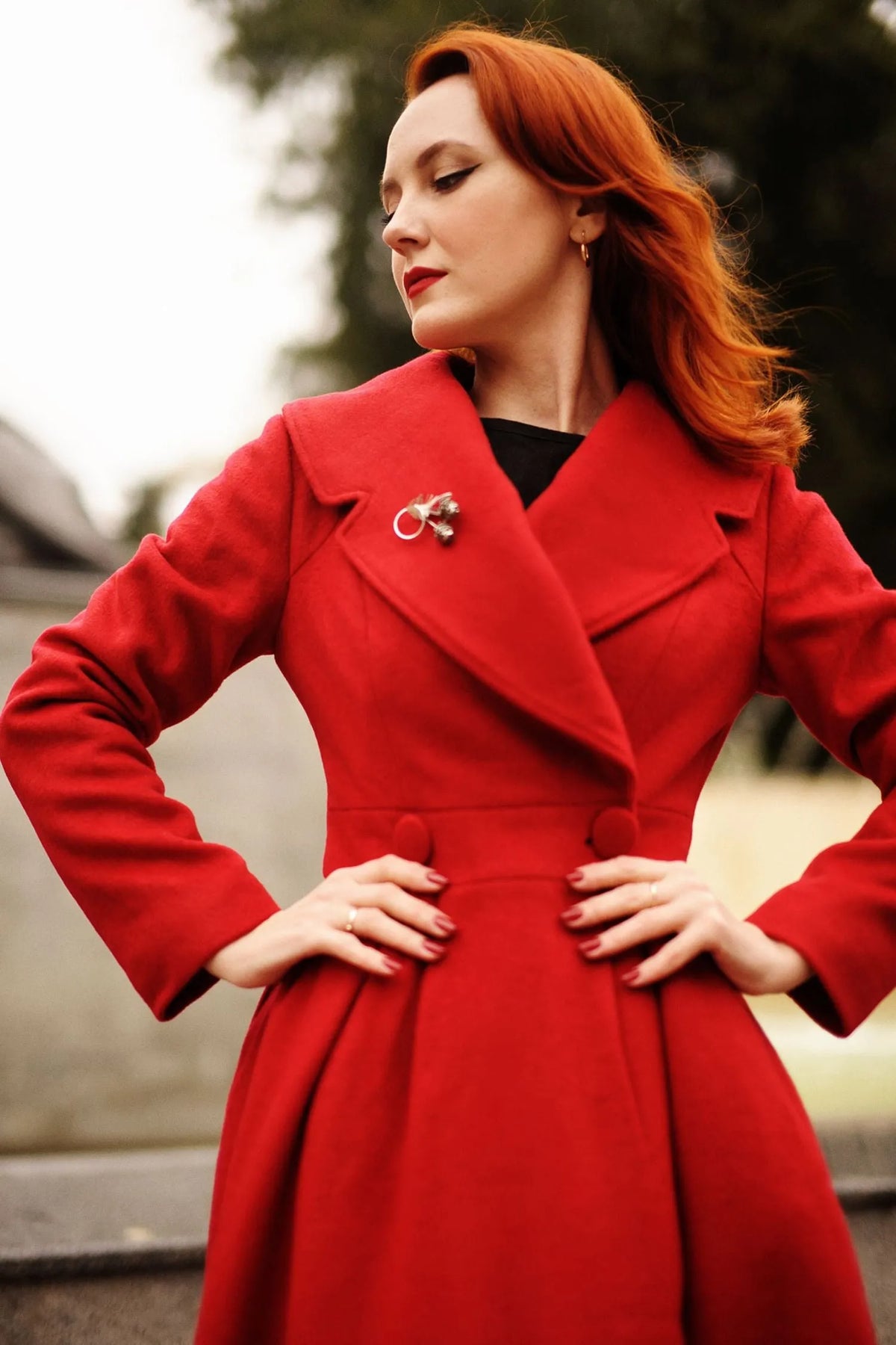 Elegant Red Wool Blend Coat – Handmade Fit & Flare Long Winter Coat 