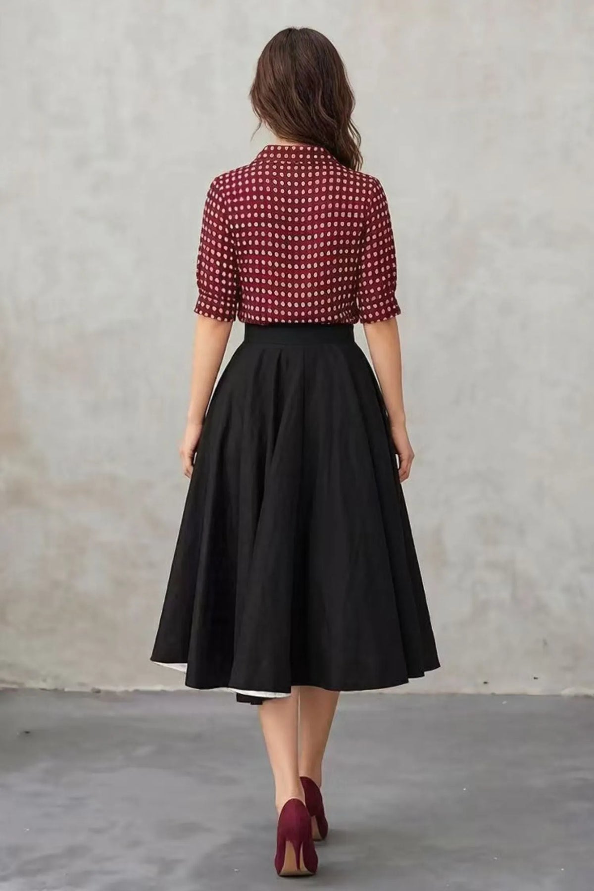 Black Linen Midi Skirt - High Waist A-Line 