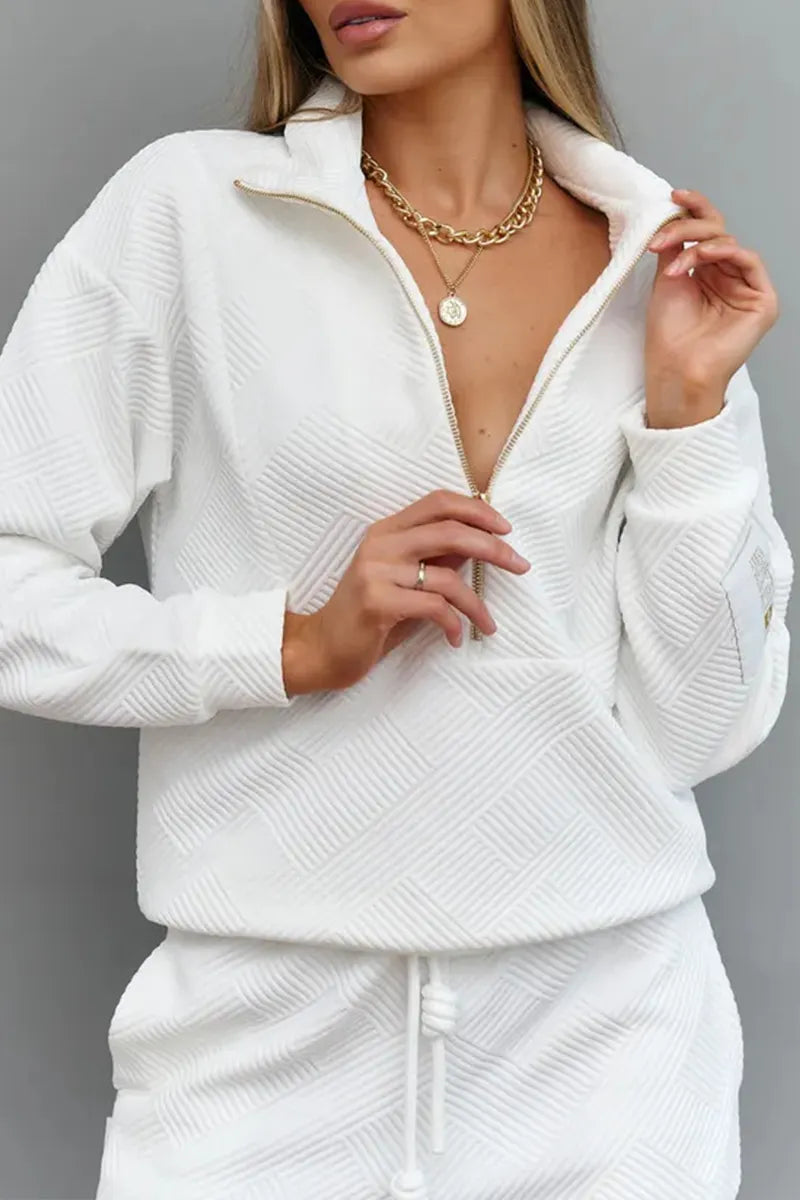 Ladies Collar Zipper Top+ Pants Casual Set