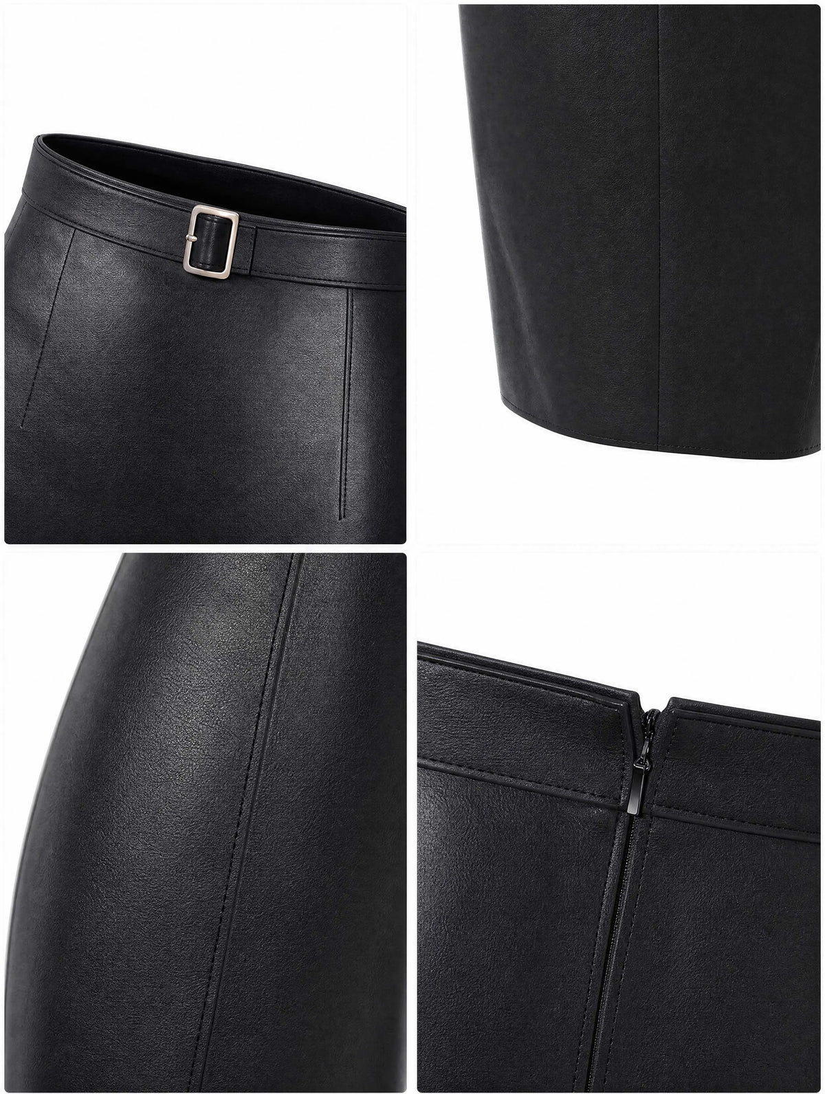 Belted Faux Leather Bodycon Midi Skirt
