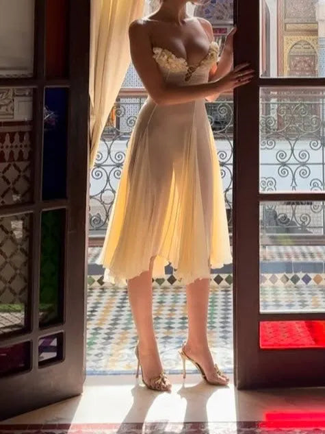 Strapless Draped Midi Dress