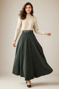 Plaid Wool Long Skirt - Flared Ankle-Length Classic 5260