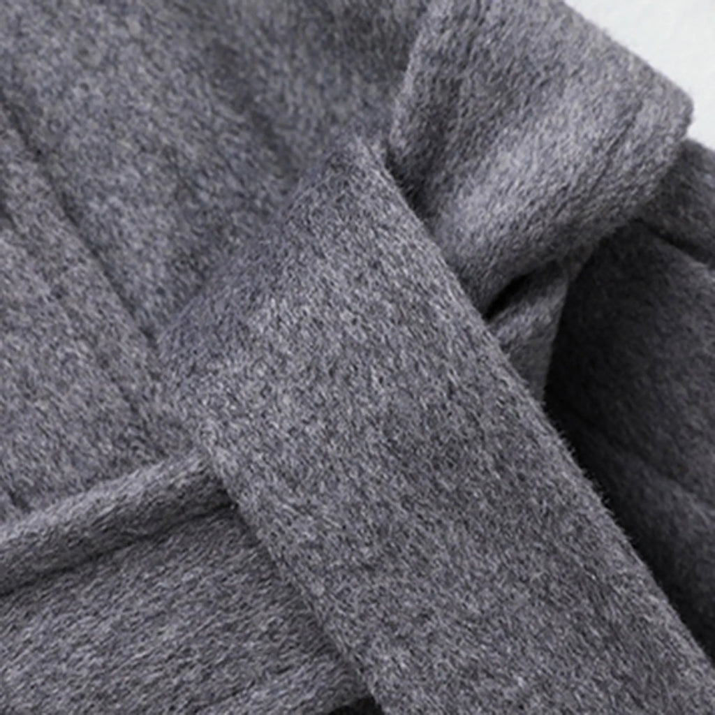 Gray Wool Maxi Coat - Double Breasted with Tie Belt 319501