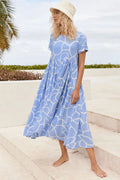 High Waist Ruched Dress with Geometric Print