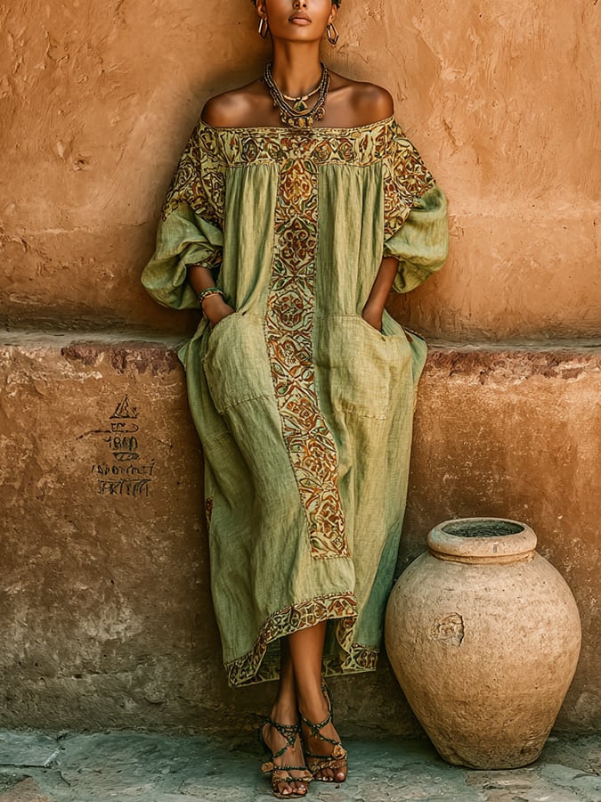 Retro Maxi Dress in linen, Affordable Luxury