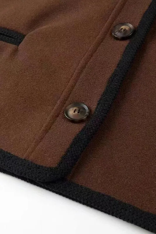Wool Blend Colorblock Casual Coat