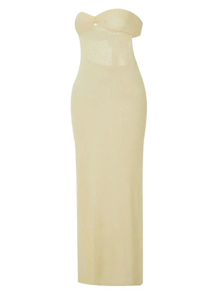 Sexy Women Knitted Tube Strapless Off Shoulder Solid Summer Tie-up Backless Beach Female Vestidos