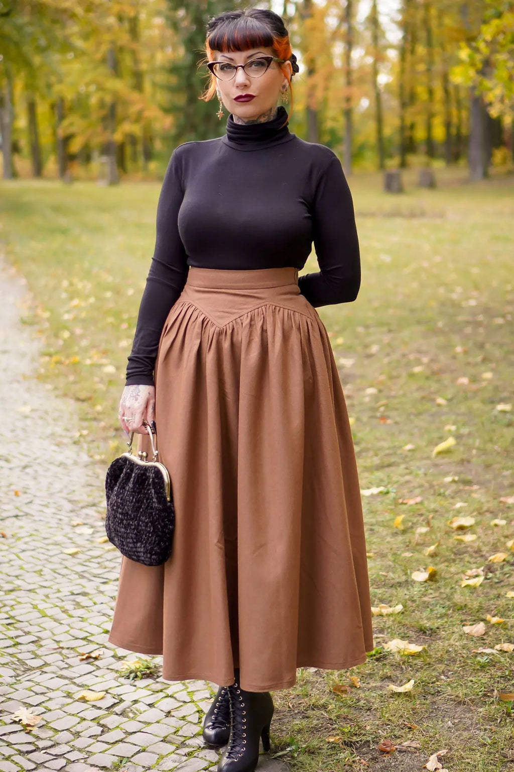 Brown Wool Maxi Skirt - Pleated High Waist Winter Essential 4719