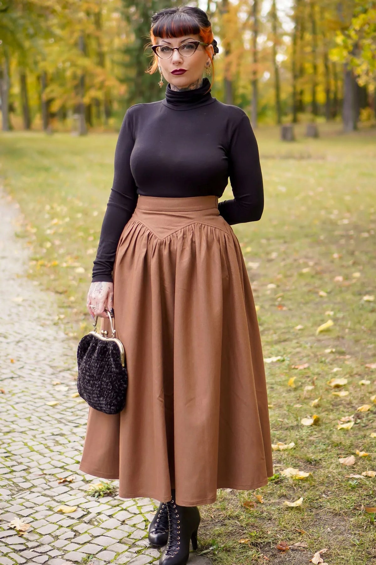 Brown Wool Maxi Skirt - Pleated High Waist Winter Essential 4719