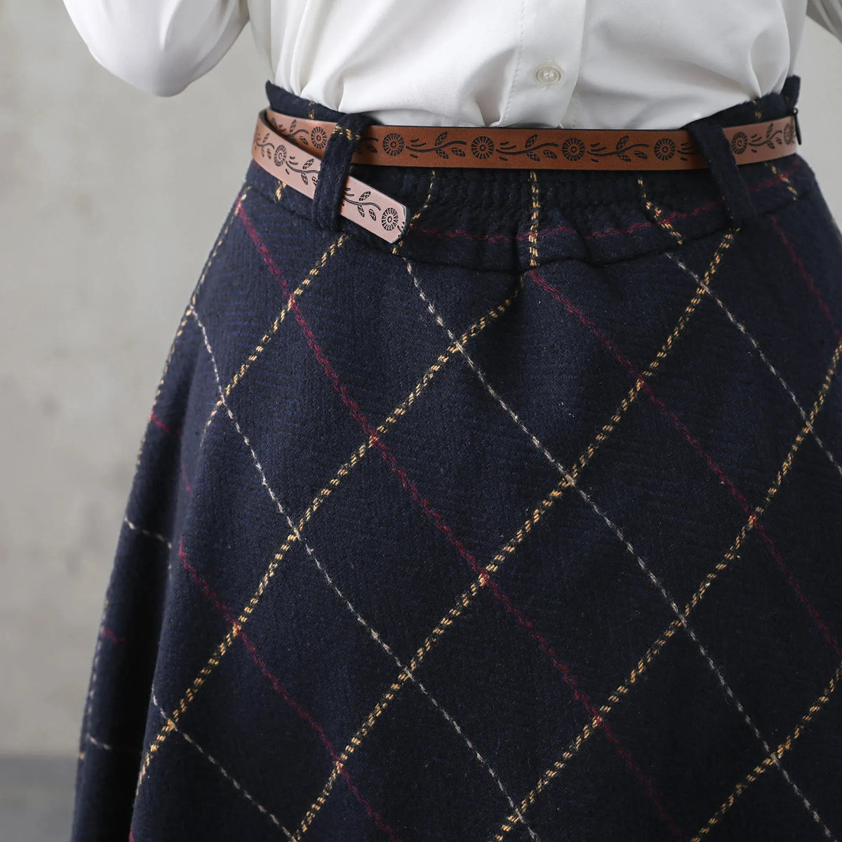 Blue Plaid Wool Blend A-Line Maxi Skirt - Vintage with Pockets 4001