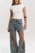 Cutout Textured Wide Jeans