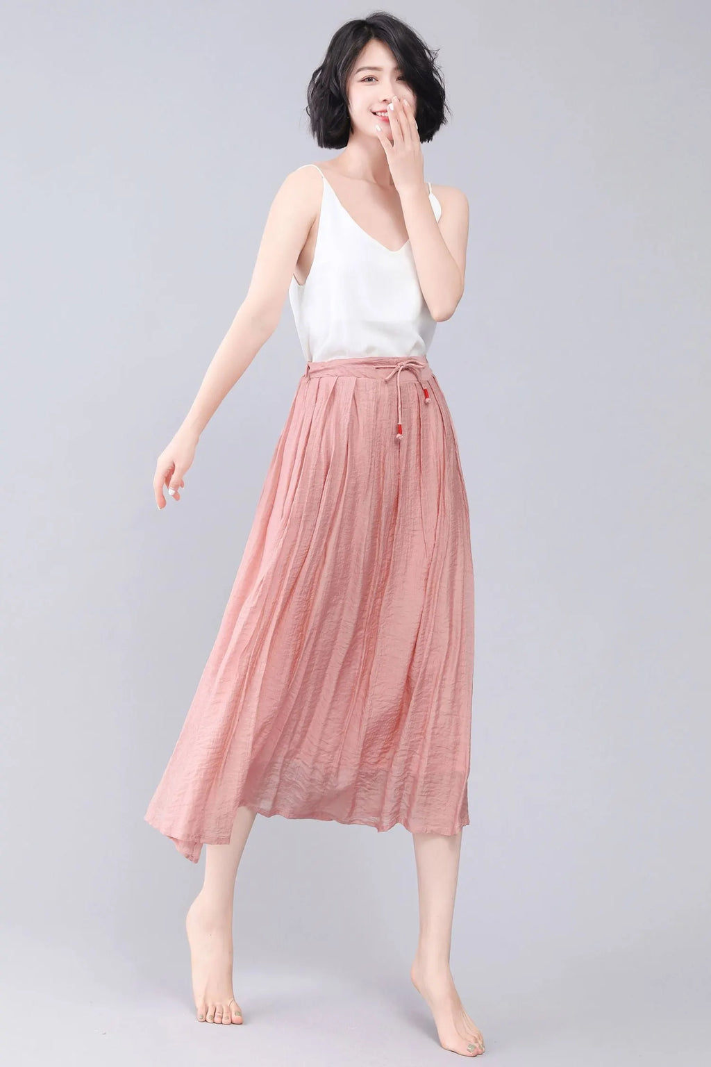 Handmade Linen Maxi A Line Swing Summer Solid Skirt 3565
