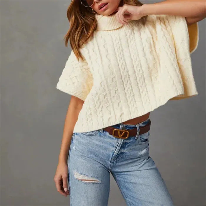 Chic Stylish Solid Cozy Comfortable Casual Short-Sleeved Turtleneck Pullover Knit Sweater