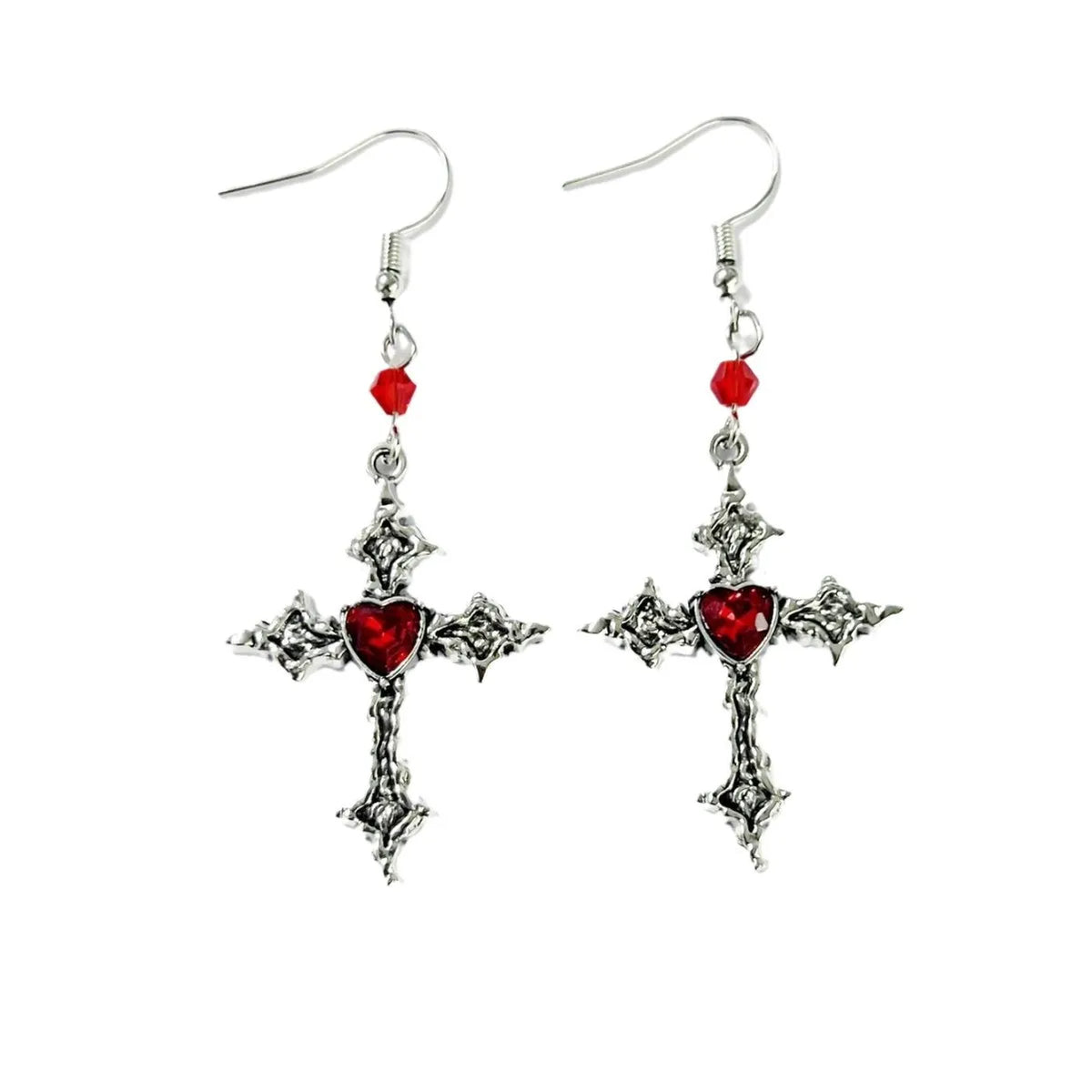 Red Heart Cross Earrings