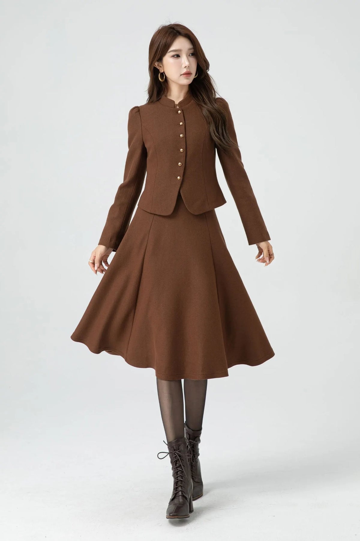 Brown Wool A-Line Skirt - Mid-Length Classic Winter Style 5316