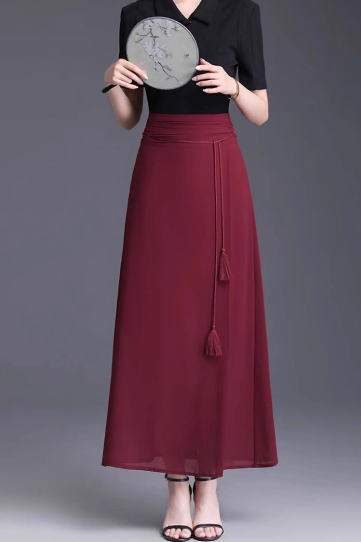High waisted long chiffon summer skirt women 6132