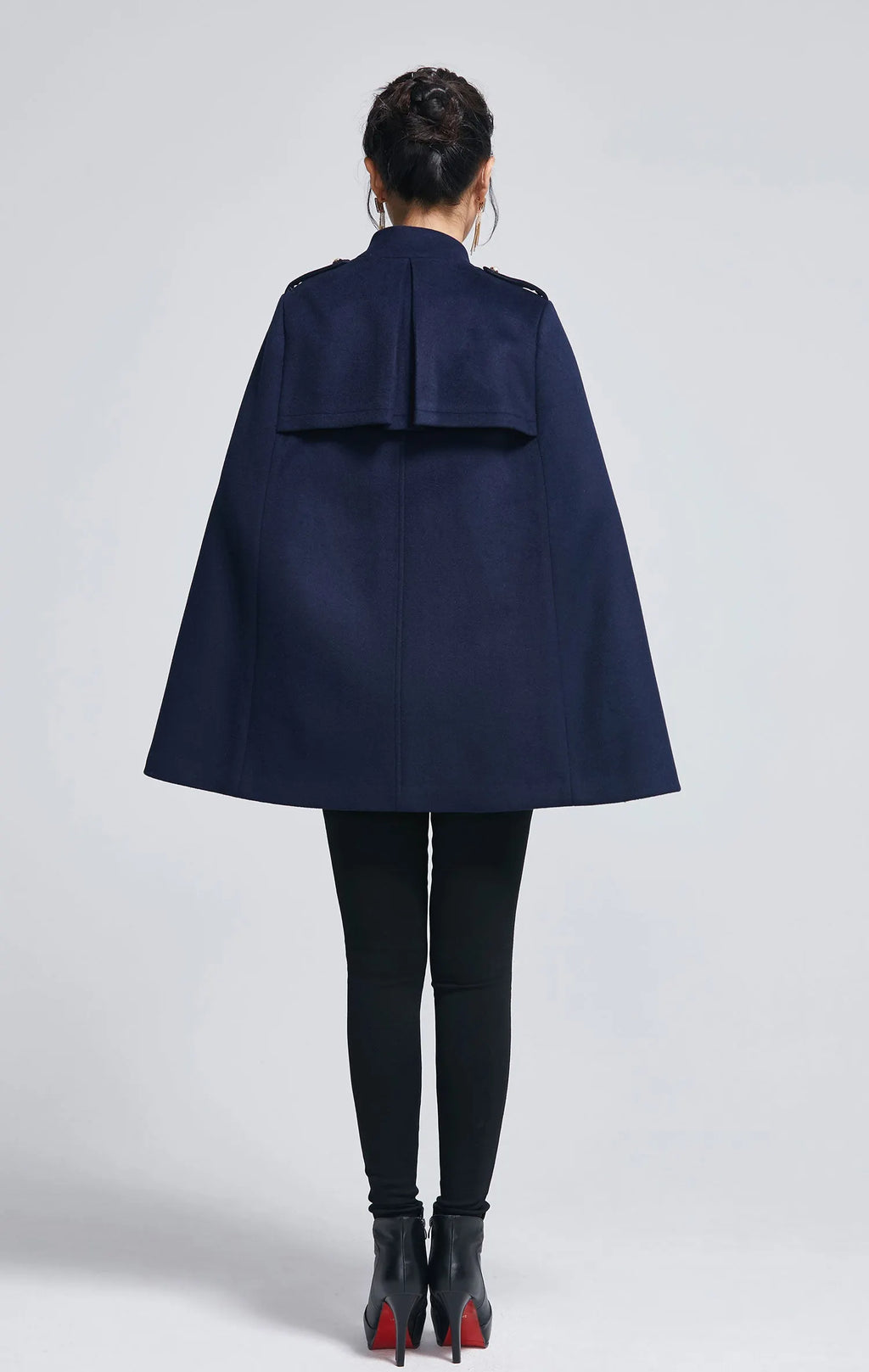 Xiaolizi Navy Wool Cape Coat for Women – Handmade Double-Breasted Winter Cape with High Collar 2279