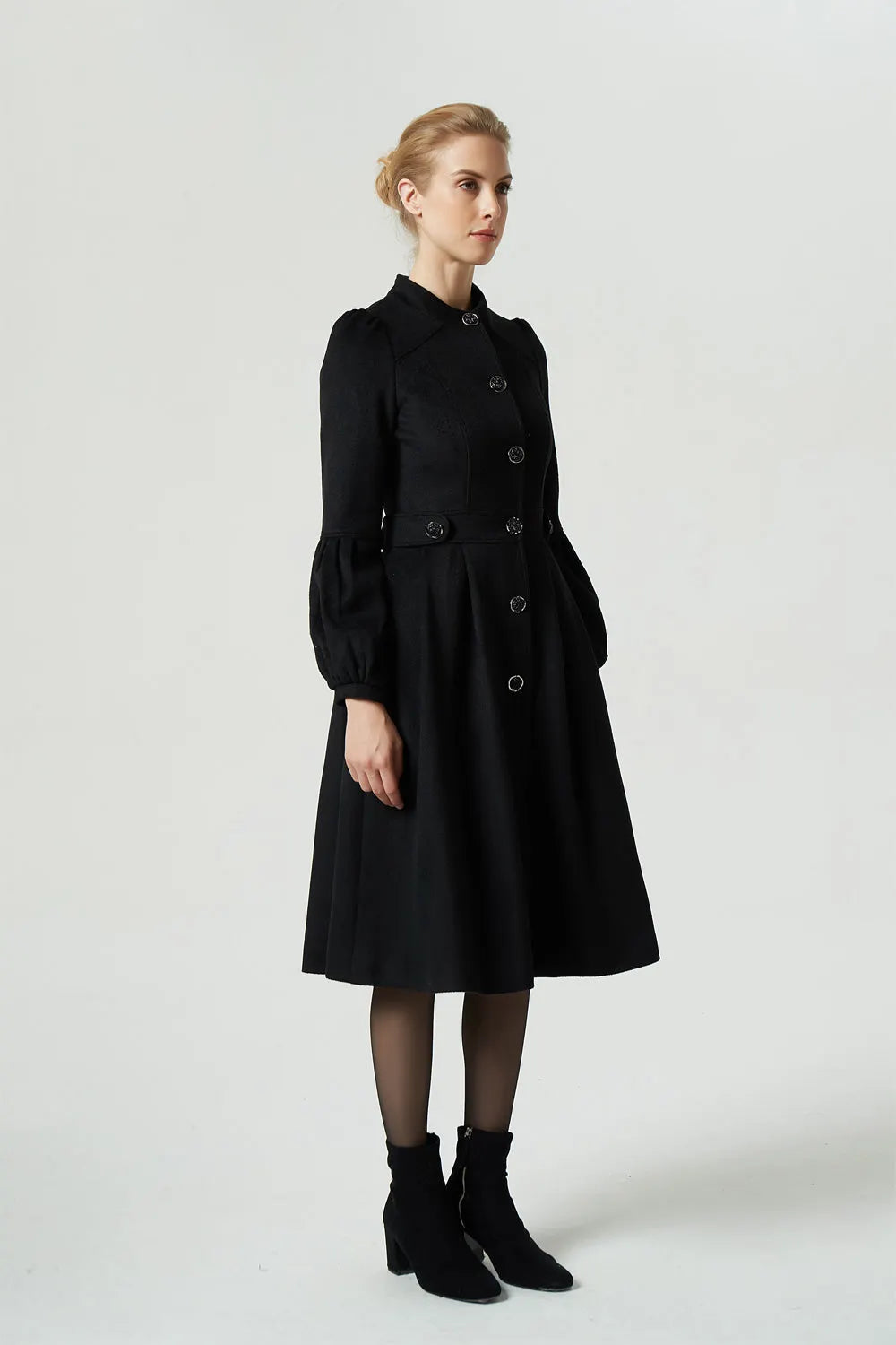 Brown Wool Blend Fit and Flare Dress Coat - Tailored Waist, Button Front 6312